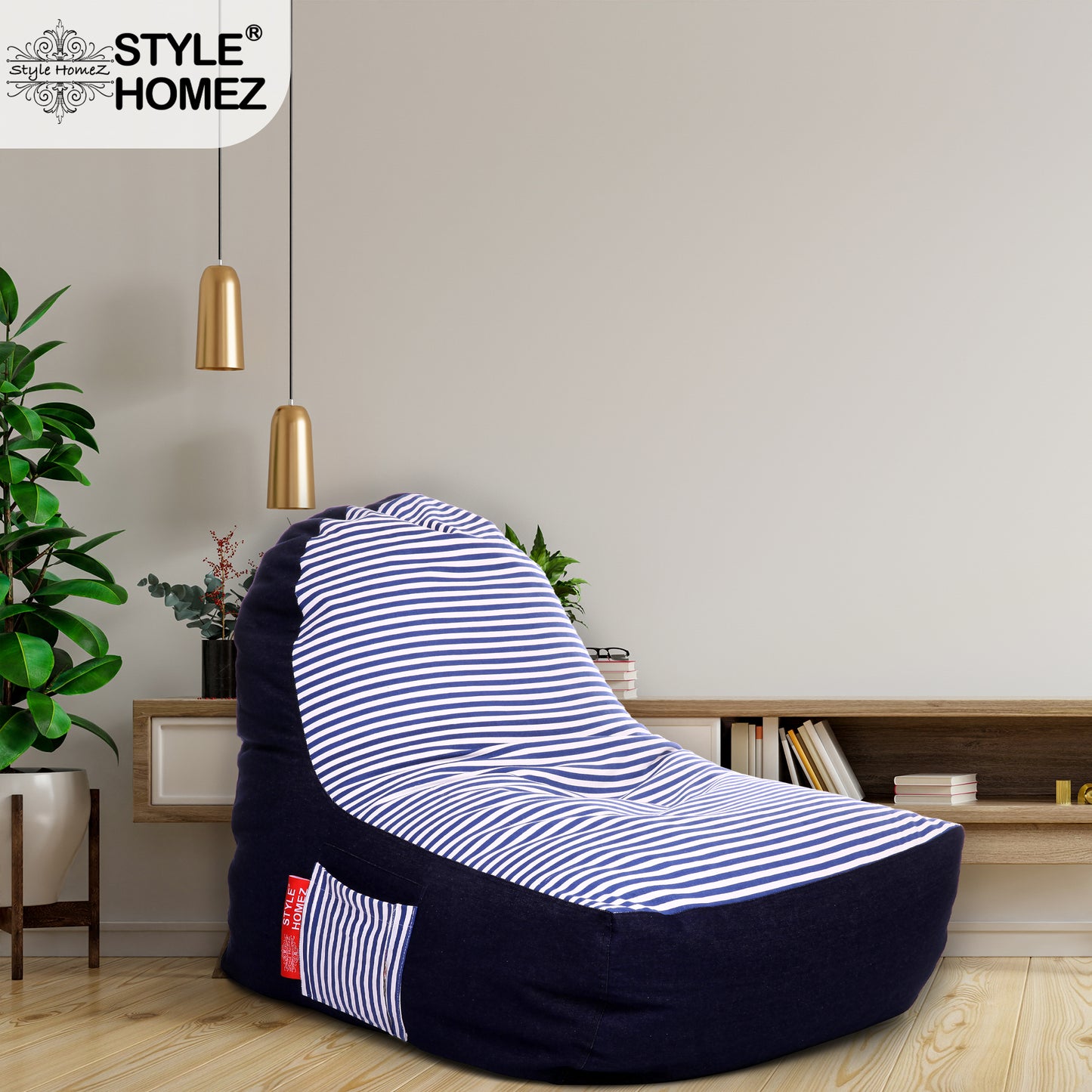 Style Homez Urban Design Denim Canvas Stripes Printed Chair Bean Bag XXL Size Filled with Beans Fillers