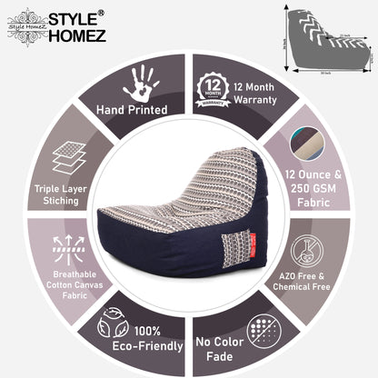 Style Homez Urban Design Denim Canvas Polka Dots Printed Chair Bean Bag XXL Size Filled with Beans Fillers