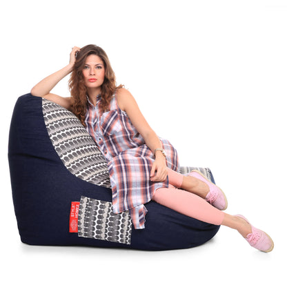 Style Homez Urban Design Denim Canvas Polka Dots Printed Chair Bean Bag XXL Size Filled with Beans Fillers