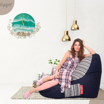 Style Homez Urban Design Denim Canvas Polka Dots Printed Chair Bean Bag XXL Size Filled with Beans Fillers