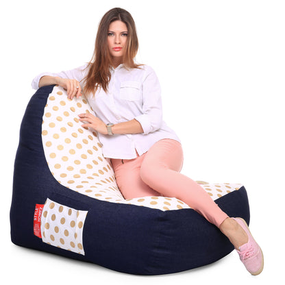 Style Homez Urban Design Denim Canvas Polka Dots Printed Chair Bean Bag XXL Size Filled with Beans Fillers