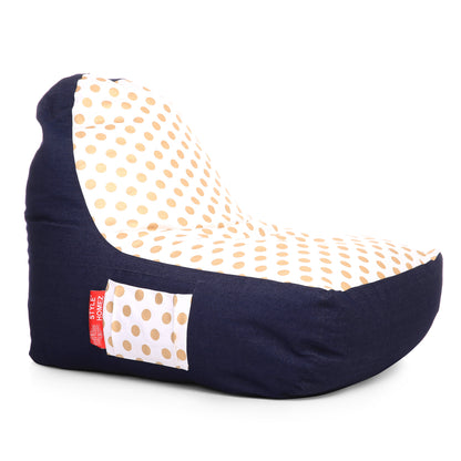 Style Homez Urban Design Denim Canvas Polka Dots Printed Chair Bean Bag XXL Size Filled with Beans Fillers