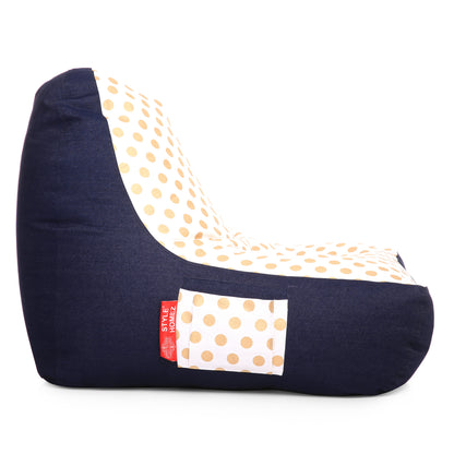 Style Homez Urban Design Denim Canvas Polka Dots Printed Chair Bean Bag XXL Size Filled with Beans Fillers