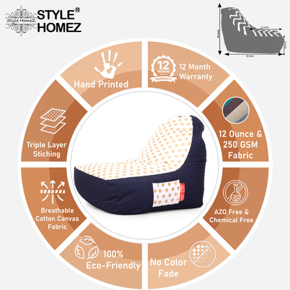 Style Homez Urban Design Denim Canvas Polka Dots Printed Chair Bean Bag XXL Size Filled with Beans Fillers