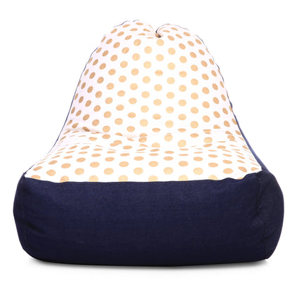 Style Homez Urban Design Denim Canvas Polka Dots Printed Chair Bean Bag XXL Size Filled with Beans Fillers