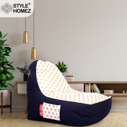 Style Homez Urban Design Denim Canvas Polka Dots Printed Chair Bean Bag XXL Size Filled with Beans Fillers