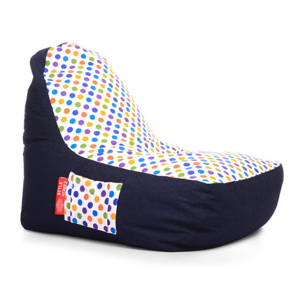 Style Homez Urban Design Denim Canvas Polka Dots Printed Chair Bean Bag XXL Size Filled with Beans Fillers