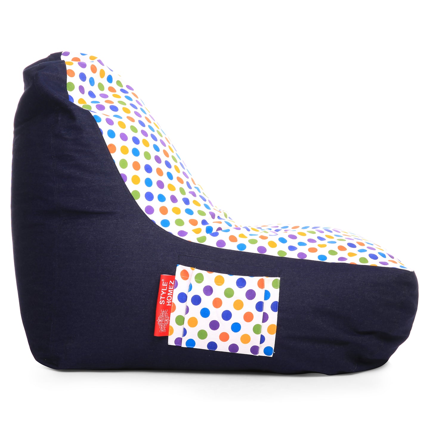 Style Homez Urban Design Denim Canvas Polka Dots Printed Chair Bean Bag XXL Size Filled with Beans Fillers
