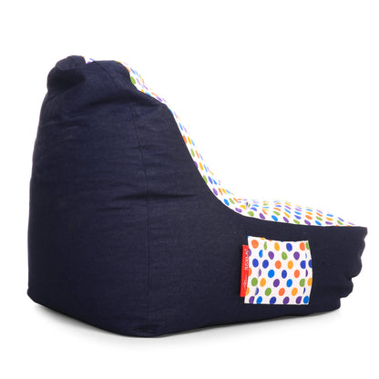 Style Homez Urban Design Denim Canvas Polka Dots Printed Chair Bean Bag XXL Size Filled with Beans Fillers