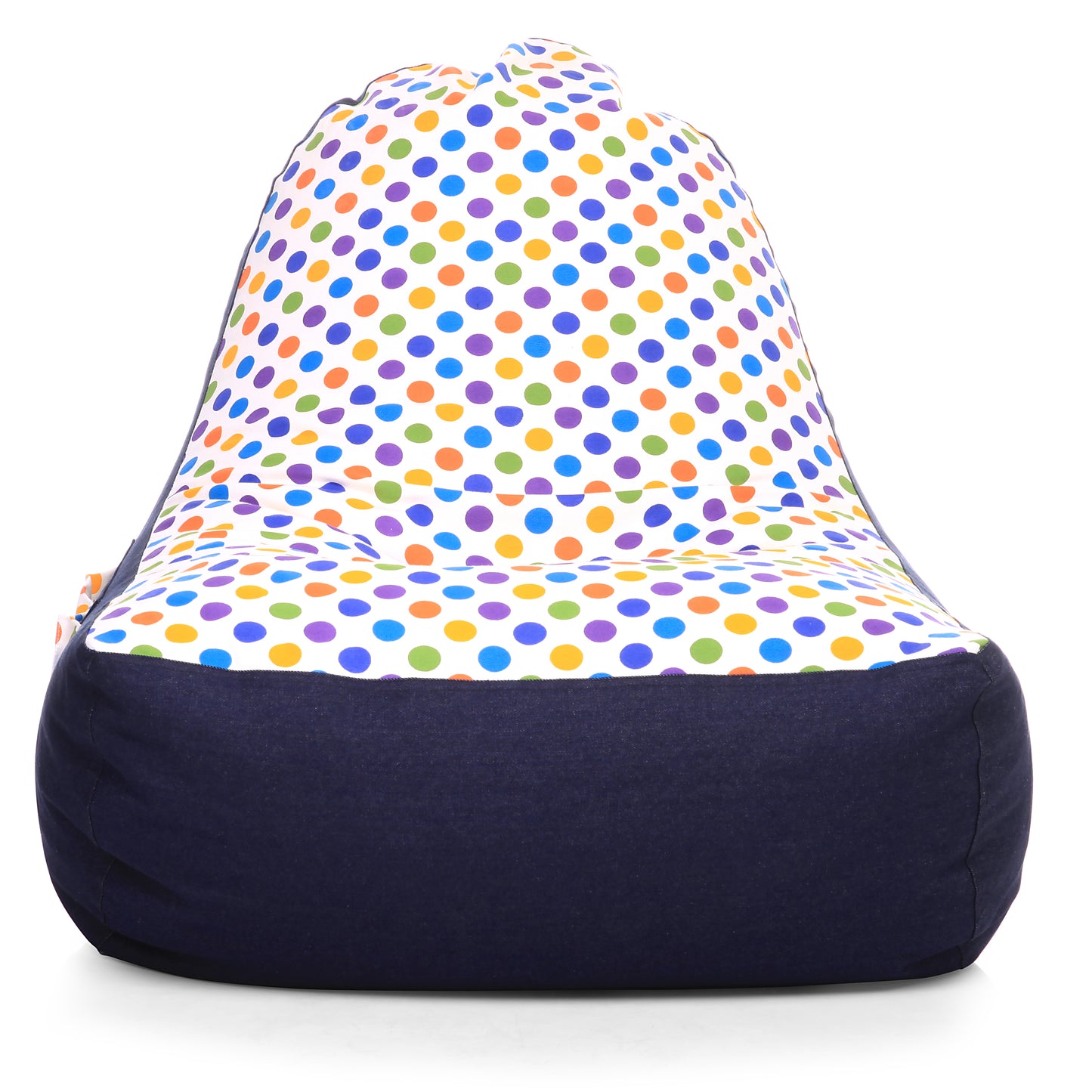 Style Homez Urban Design Denim Canvas Polka Dots Printed Chair Bean Bag XXL Size Filled with Beans Fillers