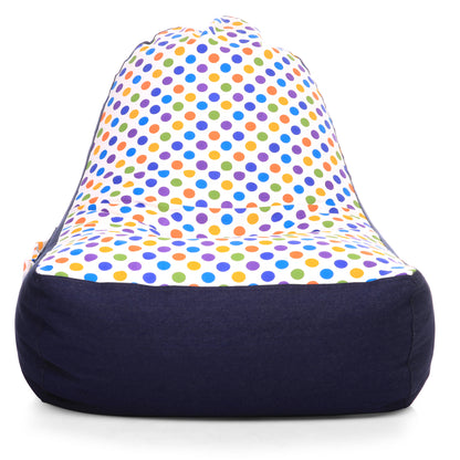 Style Homez Urban Design Denim Canvas Polka Dots Printed Chair Bean Bag XXL Size Filled with Beans Fillers
