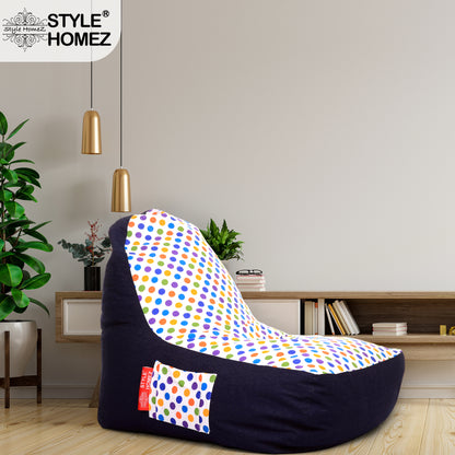 Style Homez Urban Design Denim Canvas Polka Dots Printed Chair Bean Bag XXL Size Filled with Beans Fillers