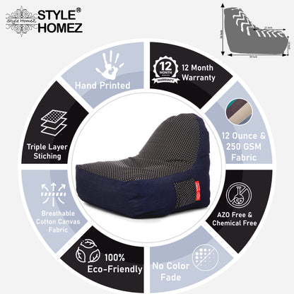 Style Homez Urban Design Denim Canvas Polka Dots Printed Chair Bean Bag XXL Size Filled with Beans Fillers