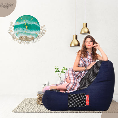 Style Homez Urban Design Denim Canvas Polka Dots Printed Chair Bean Bag XXL Size Filled with Beans Fillers