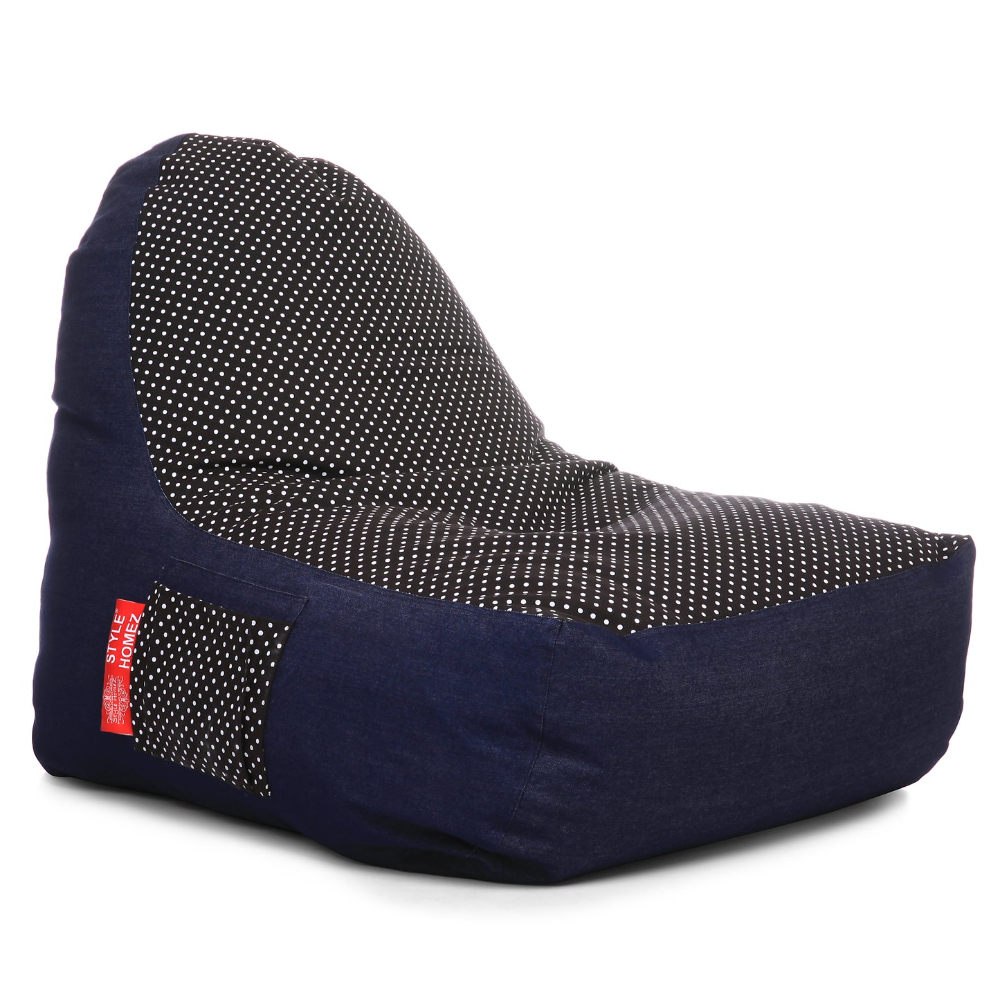Style Homez Urban Design Denim Canvas Polka Dots Printed Chair Bean Bag XXL Size Filled with Beans Fillers