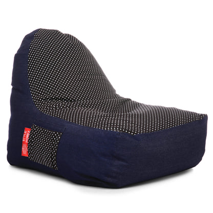 Style Homez Urban Design Denim Canvas Polka Dots Printed Chair Bean Bag XXL Size Filled with Beans Fillers