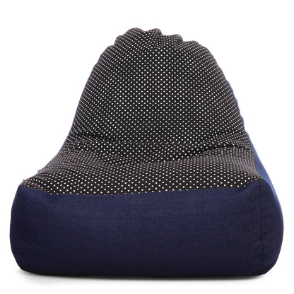 Style Homez Urban Design Denim Canvas Polka Dots Printed Chair Bean Bag XXL Size Filled with Beans Fillers