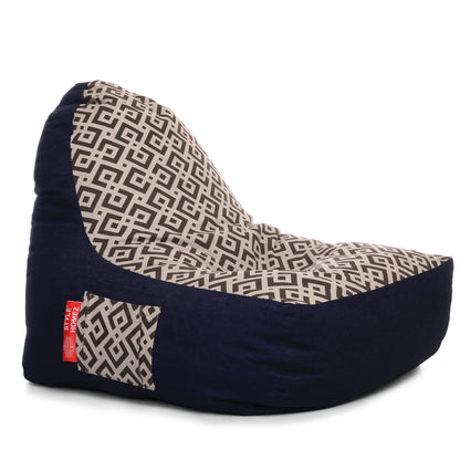 Style Homez Urban Design Denim Canvas Geometric Printed Chair Bean Bag XXL Size Filled with Beans Fillers