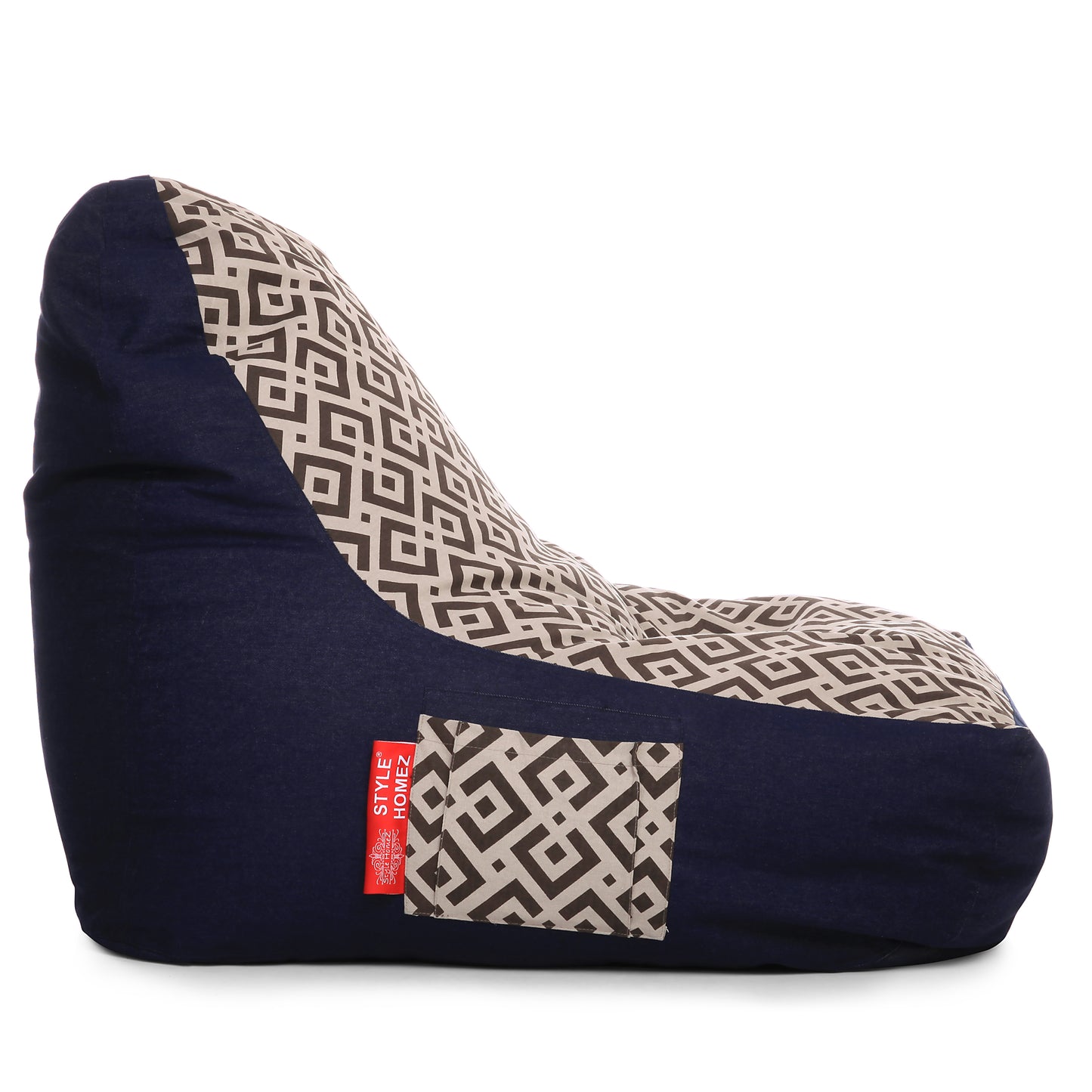 Style Homez Urban Design Denim Canvas Geometric Printed Chair Bean Bag XXL Size Filled with Beans Fillers