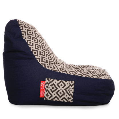 Style Homez Urban Design Denim Canvas Geometric Printed Chair Bean Bag XXL Size Filled with Beans Fillers