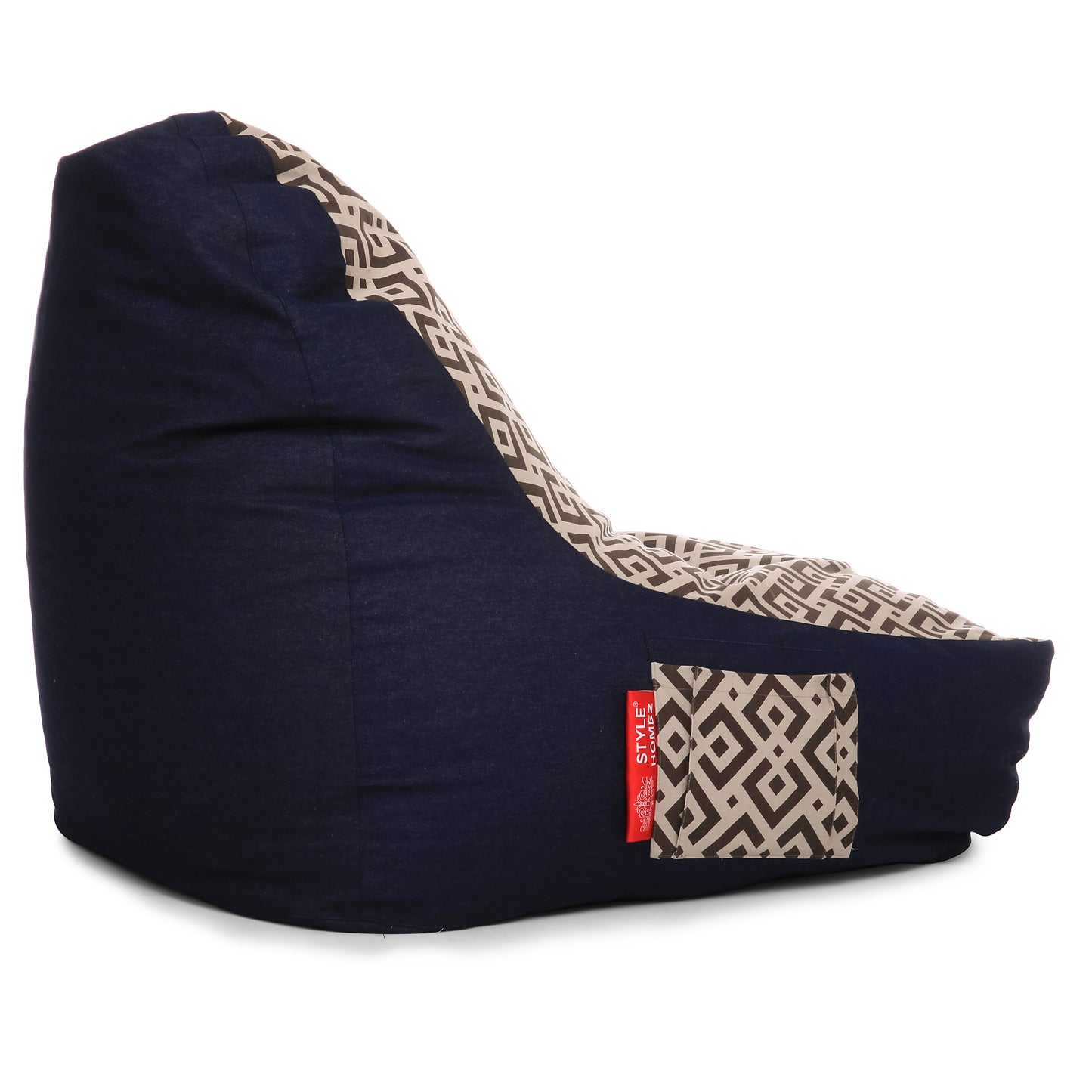 Style Homez Urban Design Denim Canvas Geometric Printed Chair Bean Bag XXL Size Filled with Beans Fillers