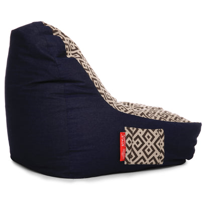 Style Homez Urban Design Denim Canvas Geometric Printed Chair Bean Bag XXL Size Filled with Beans Fillers