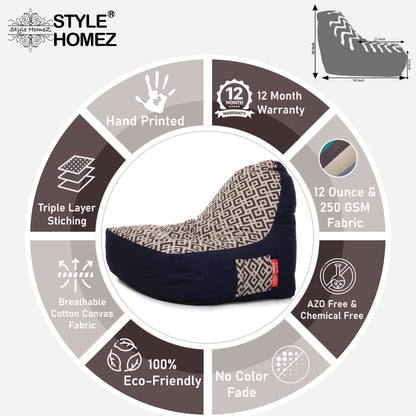 Style Homez Urban Design Denim Canvas Geometric Printed Chair Bean Bag XXL Size Filled with Beans Fillers