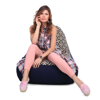 Style Homez Urban Design Denim Canvas Geometric Printed Chair Bean Bag XXL Size Filled with Beans Fillers