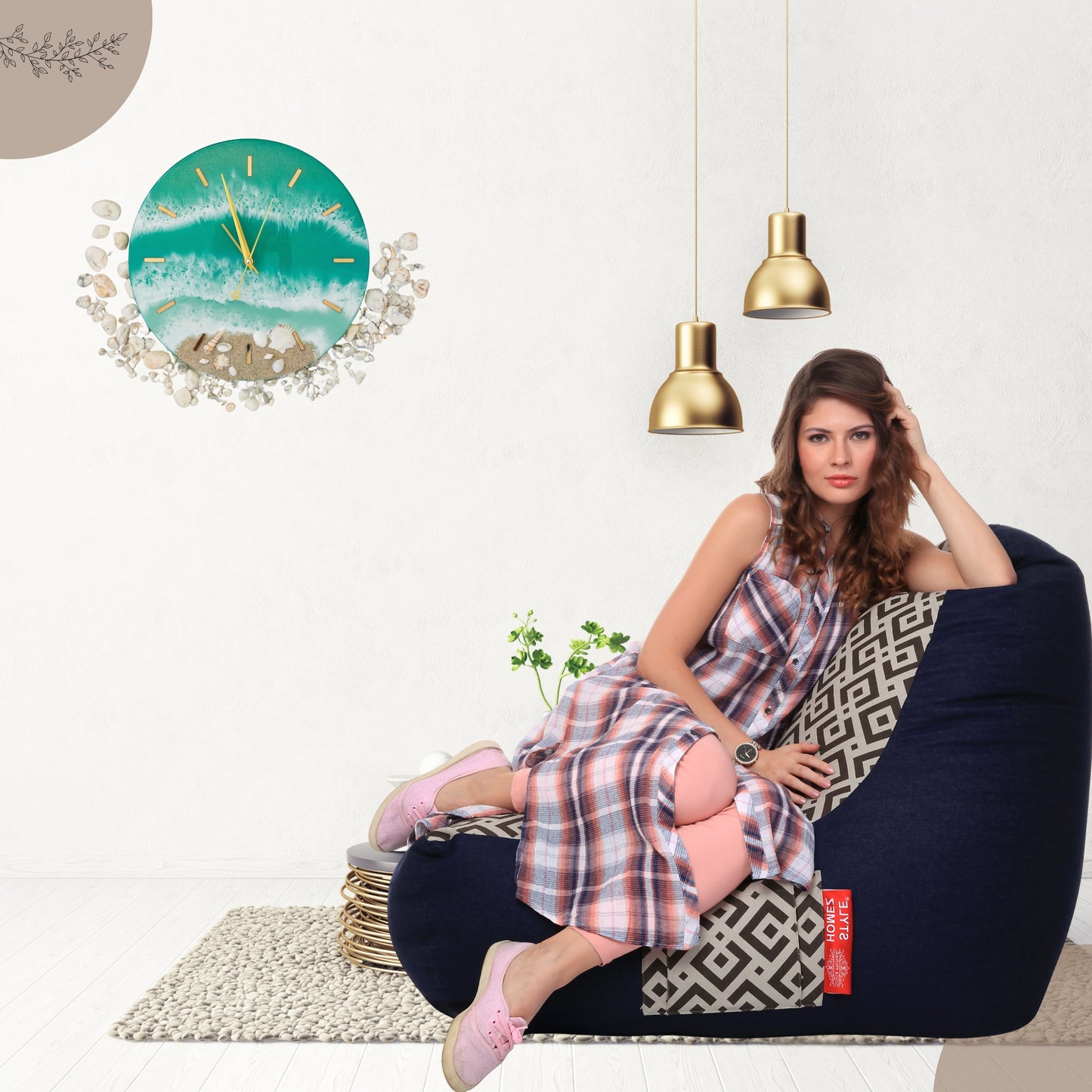 Style Homez Urban Design Denim Canvas Geometric Printed Chair Bean Bag XXL Size Filled with Beans Fillers
