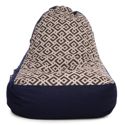Style Homez Urban Design Denim Canvas Geometric Printed Chair Bean Bag XXL Size Filled with Beans Fillers