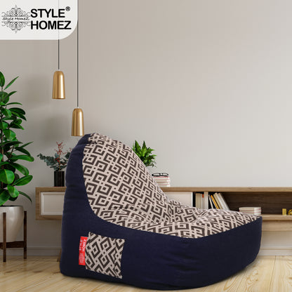 Style Homez Urban Design Denim Canvas Geometric Printed Chair Bean Bag XXL Size Filled with Beans Fillers