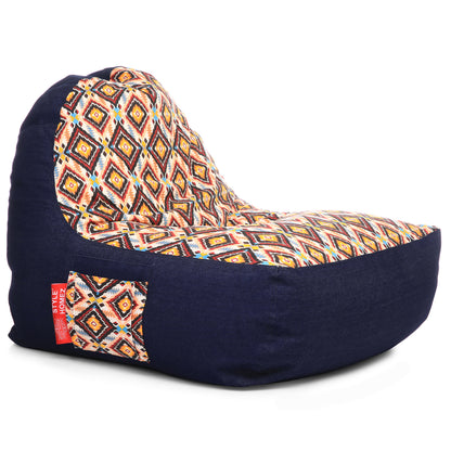 Style Homez Urban Design Denim Canvas Geometric Printed Chair Bean Bag XXL Size Filled with Beans Fillers