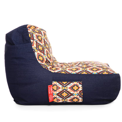 Style Homez Urban Design Denim Canvas Geometric Printed Chair Bean Bag XXL Size Filled with Beans Fillers