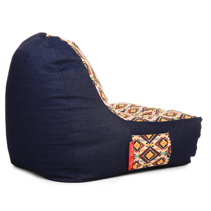 Style Homez Urban Design Denim Canvas Geometric Printed Chair Bean Bag XXL Size Filled with Beans Fillers