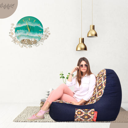 Style Homez Urban Design Denim Canvas Geometric Printed Chair Bean Bag XXL Size Filled with Beans Fillers
