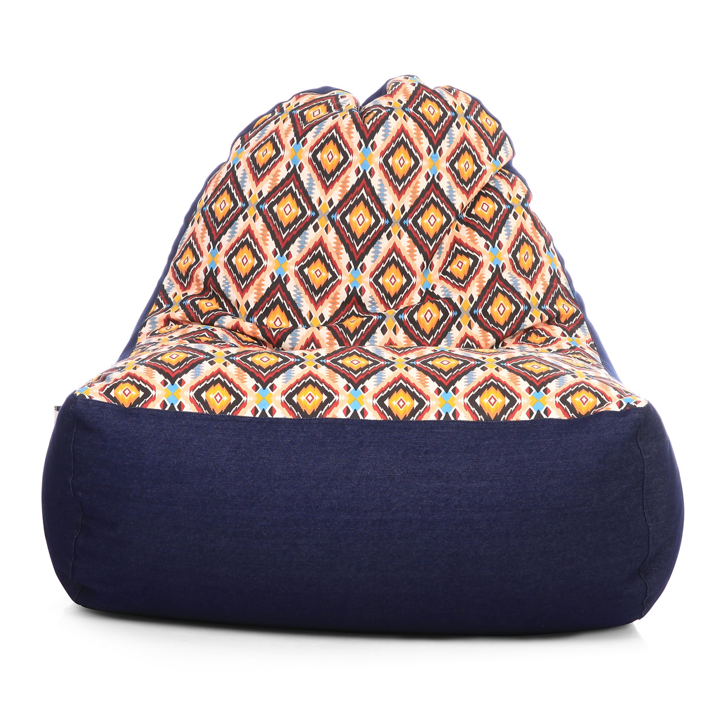 Style Homez Urban Design Denim Canvas Geometric Printed Chair Bean Bag XXL Size Filled with Beans Fillers