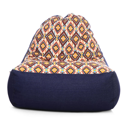 Style Homez Urban Design Denim Canvas Geometric Printed Chair Bean Bag XXL Size Filled with Beans Fillers