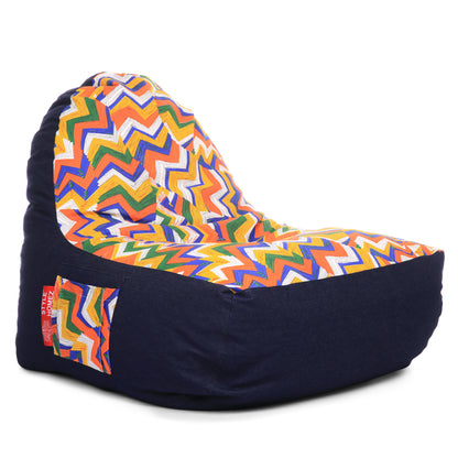 Style Homez Urban Design Denim Canvas Geometric Printed Chair Bean Bag XXL Size Filled with Beans Fillers