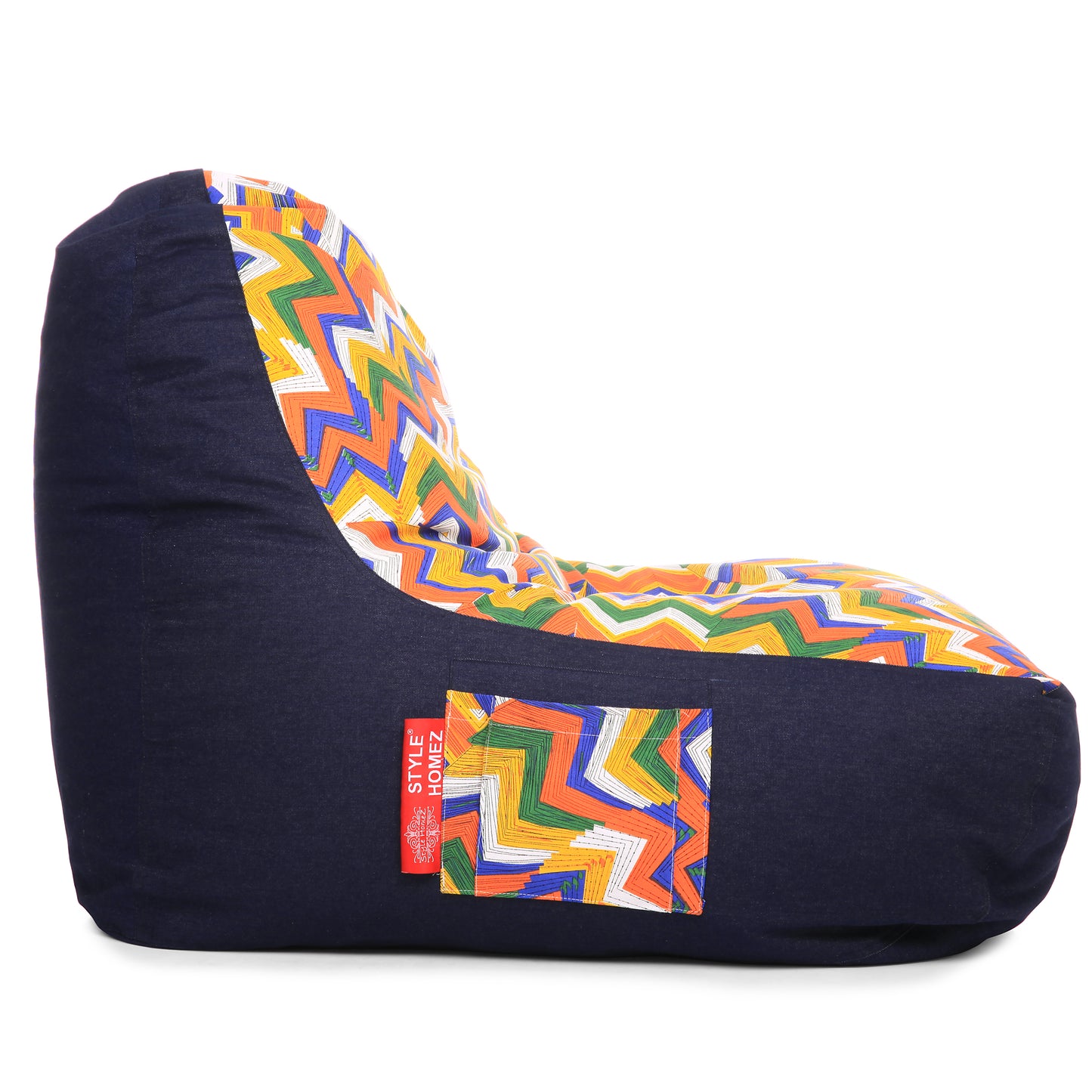 Style Homez Urban Design Denim Canvas Geometric Printed Chair Bean Bag XXL Size Filled with Beans Fillers