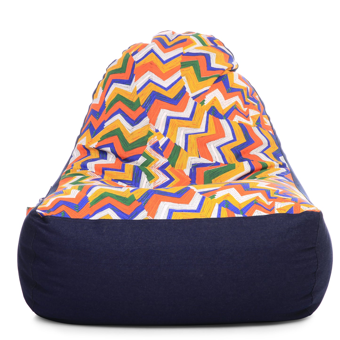Style Homez Urban Design Denim Canvas Geometric Printed Chair Bean Bag XXL Size Filled with Beans Fillers