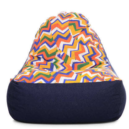 Style Homez Urban Design Denim Canvas Geometric Printed Chair Bean Bag XXL Size Filled with Beans Fillers