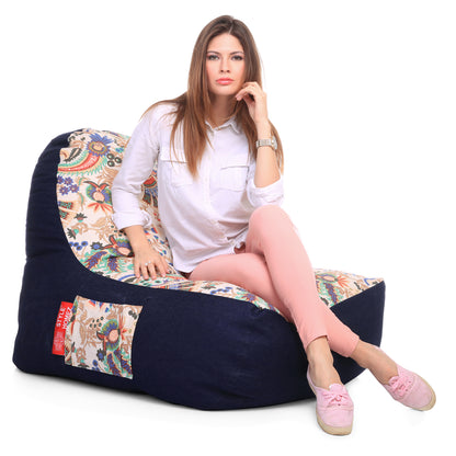 Style Homez Urban Design Denim Canvas Floral Printed Chair Bean Bag XXL Size Cover Only