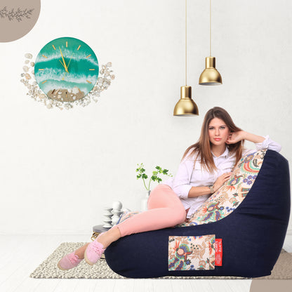 Style Homez Urban Design Denim Canvas Floral Printed Chair Bean Bag XXL Size Cover Only