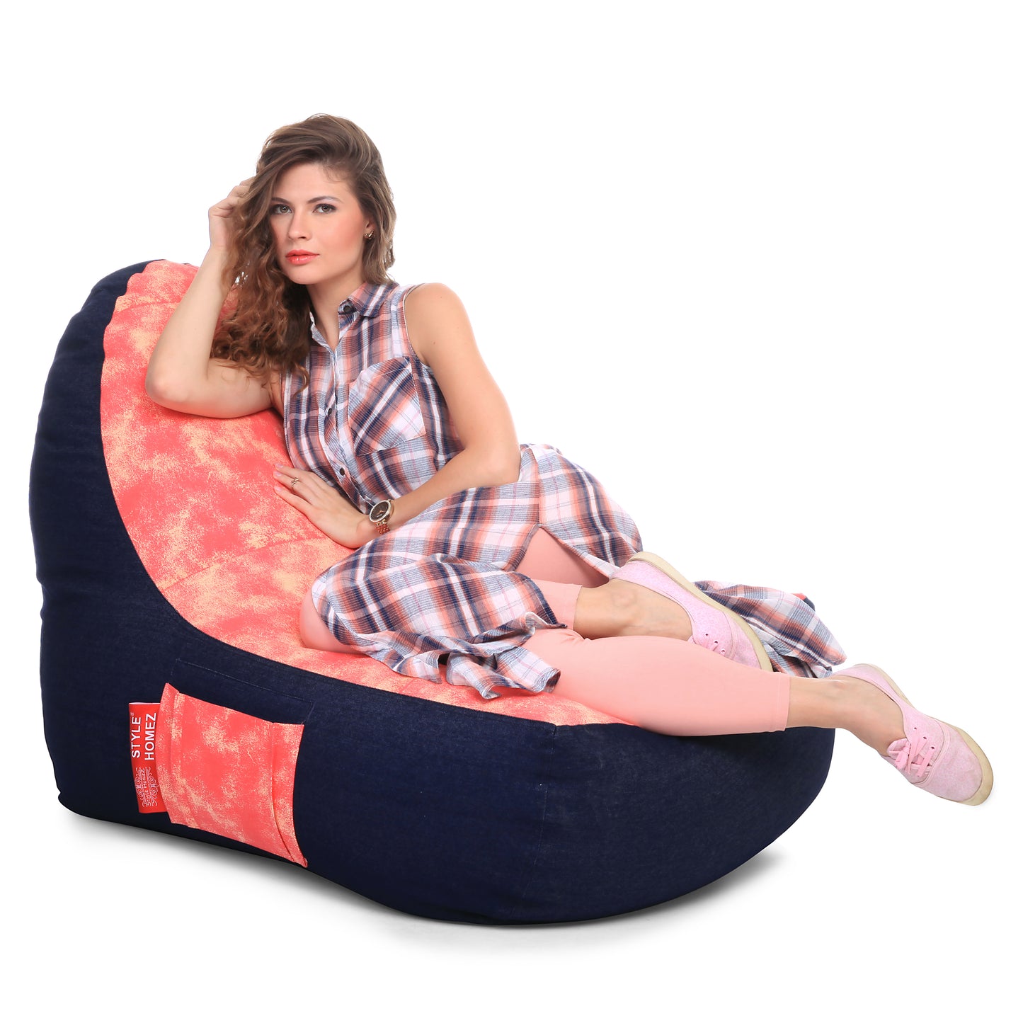 Style Homez Urban Design Denim Canvas Abstract Printed Chair Bean Bag XXL Size Filled with Beans Fillers