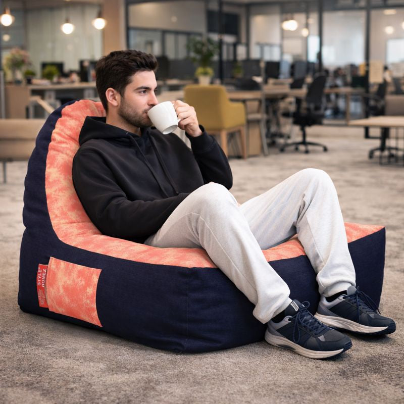 Style Homez Urban Design Denim Canvas Abstract Printed Chair Bean Bag XXL Size Filled with Beans Fillers