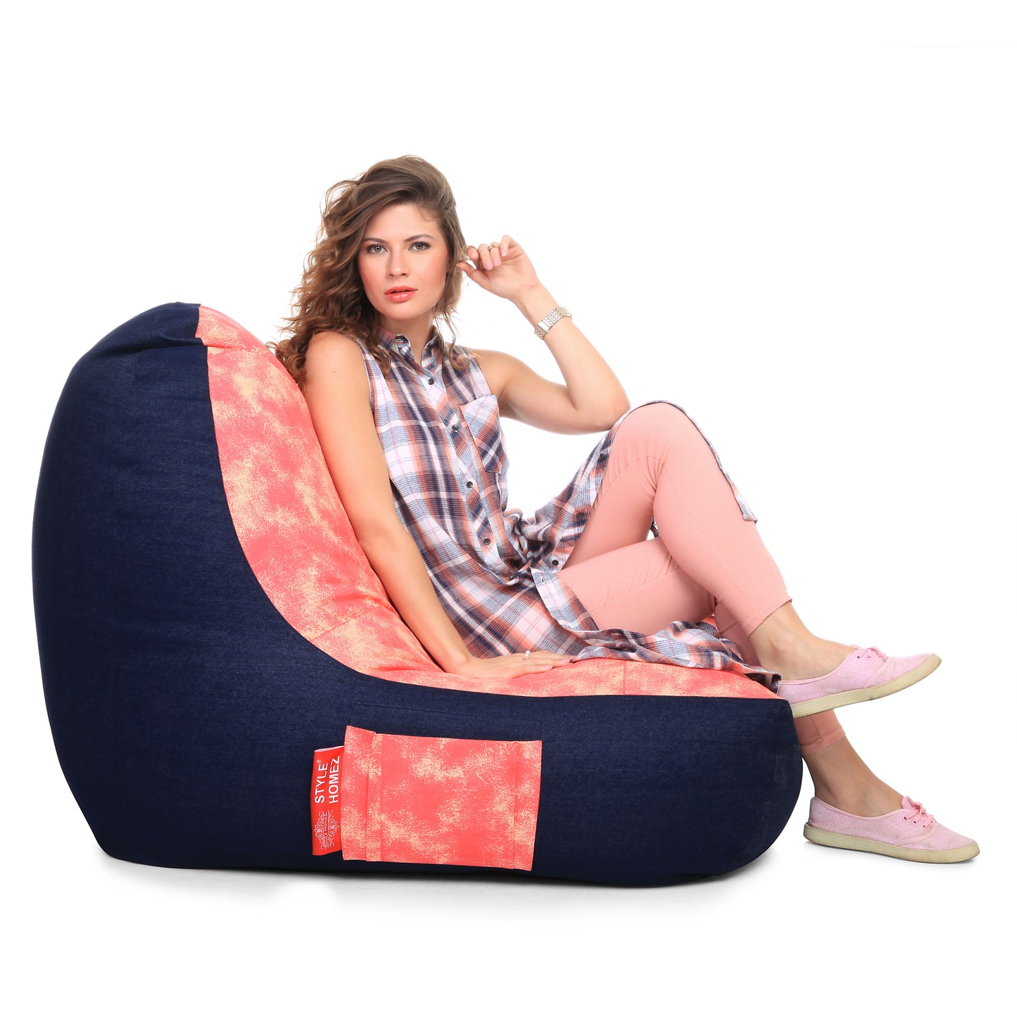 Style Homez Urban Design Denim Canvas Abstract Printed Chair Bean Bag XXL Size Filled with Beans Fillers