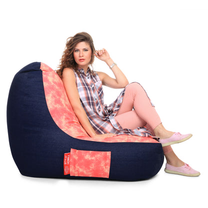 Style Homez Urban Design Denim Canvas Abstract Printed Chair Bean Bag XXL Size Filled with Beans Fillers