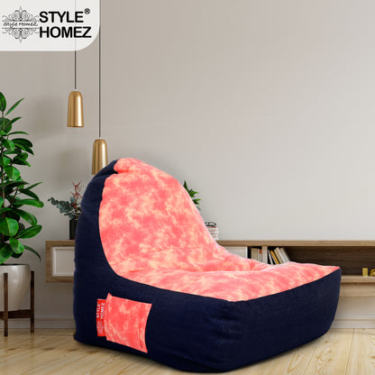 Style Homez Urban Design Denim Canvas Abstract Printed Chair Bean Bag XXL Size Filled with Beans Fillers