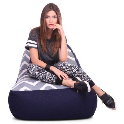 Style Homez Urban Design Denim Canvas Stripes Printed Chair Bean Bag XXL Size Cover Only