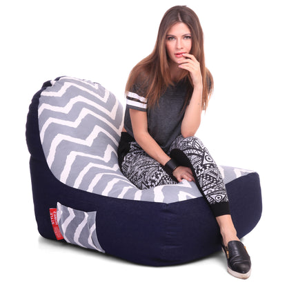 Style Homez Urban Design Denim Canvas Stripes Printed Chair Bean Bag XXL Size Filled with Beans Fillers